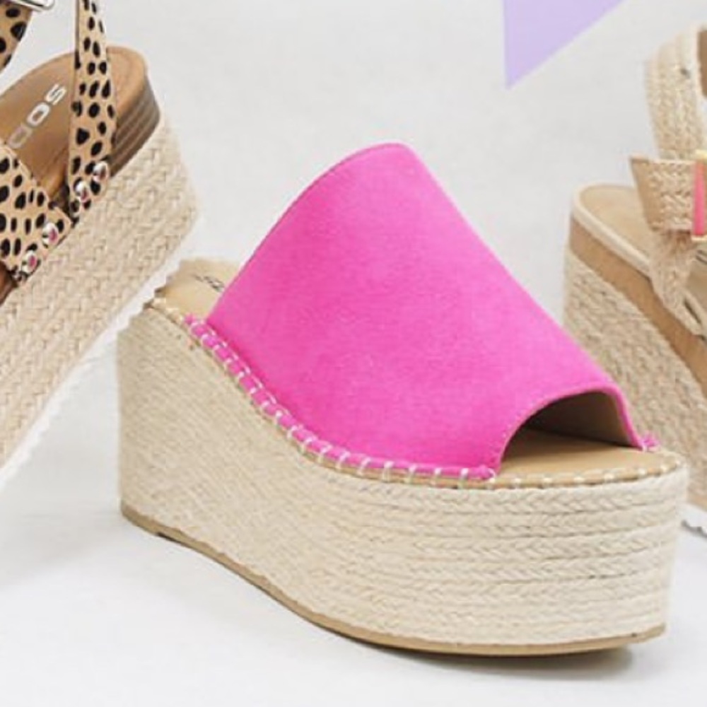 Soda Jute Raffia Woven Platform Wedge Heel Slide Sandals - Picture 2 of 5